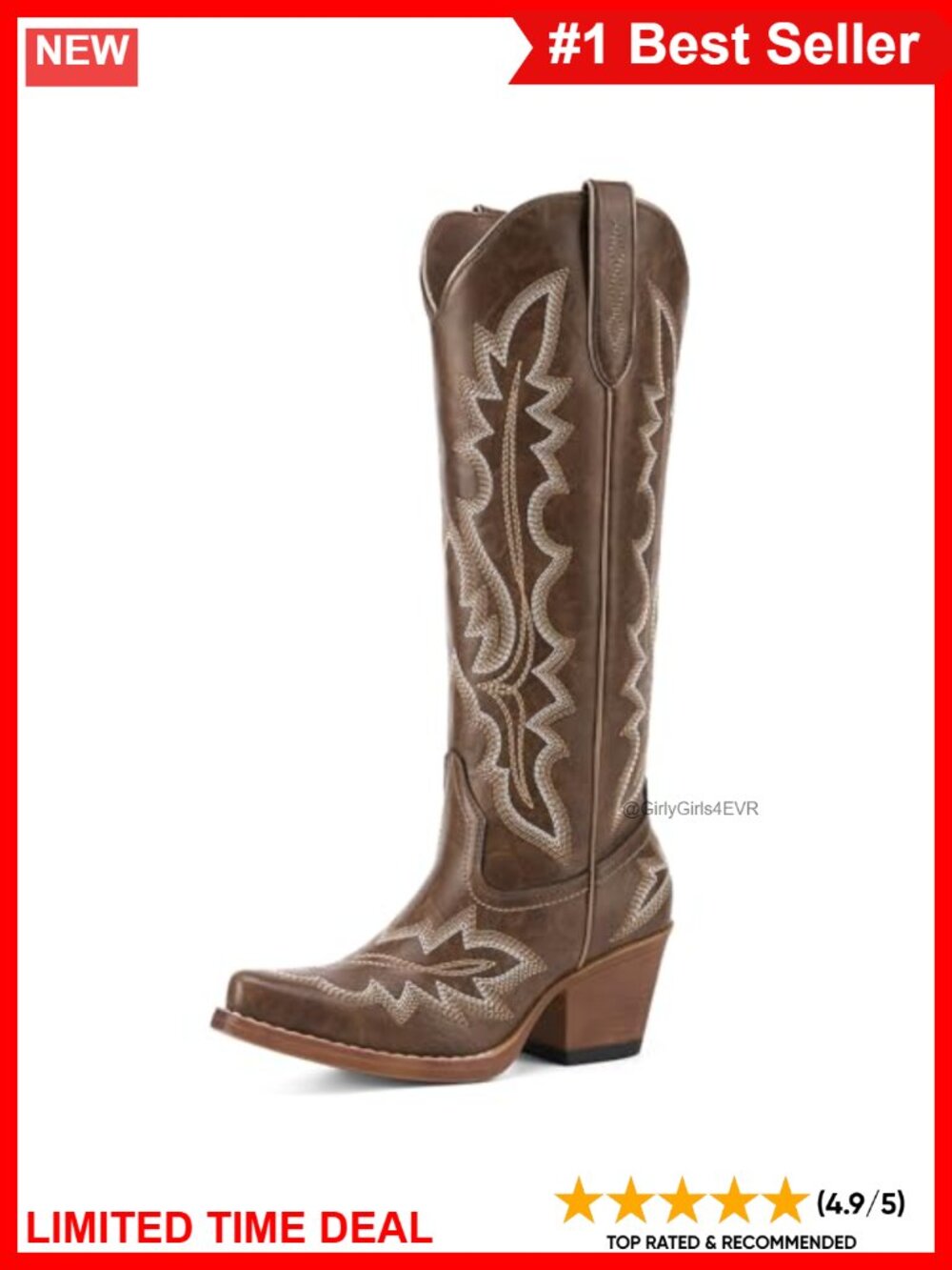 Knee High Cowboy Boots Snip Toe 2.5in Heel Synthetic Leather Women's Western